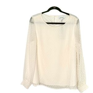 Nine West Ivory Aheer Swiss dot Blouse in Size Large.